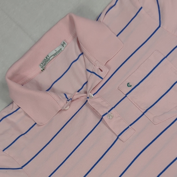 Criquet Other - Criquet Organic Cotton Pocket Golf Polo Pink‎ & Blue Stripes Mens Size Large